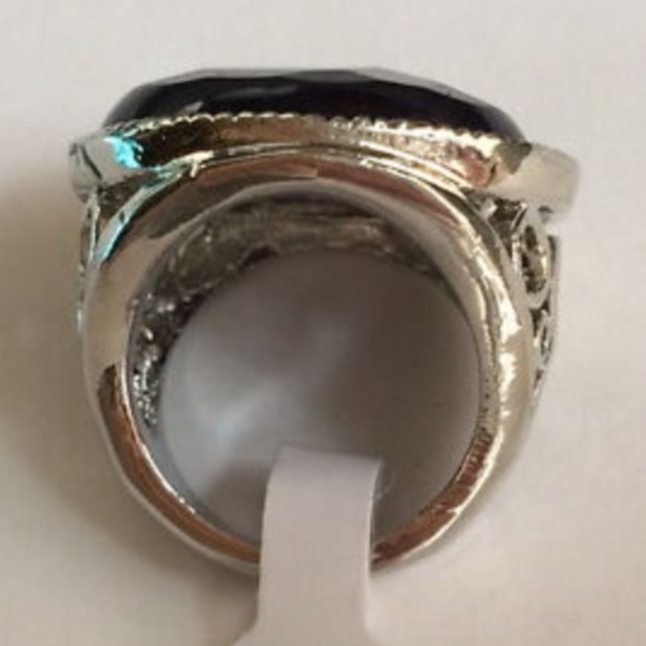 Silver Amethyst Deco Cocktail Ring Size 5 7 8 9 10 Natural Stone Purple Plated - Picture 7 of 8